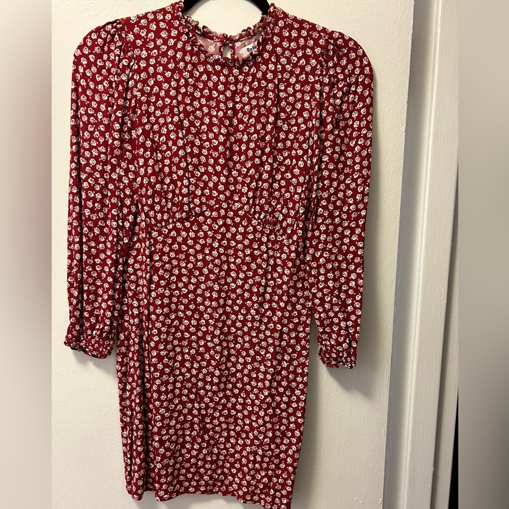 Reformation Red and White Floral Long Sleeve Dress